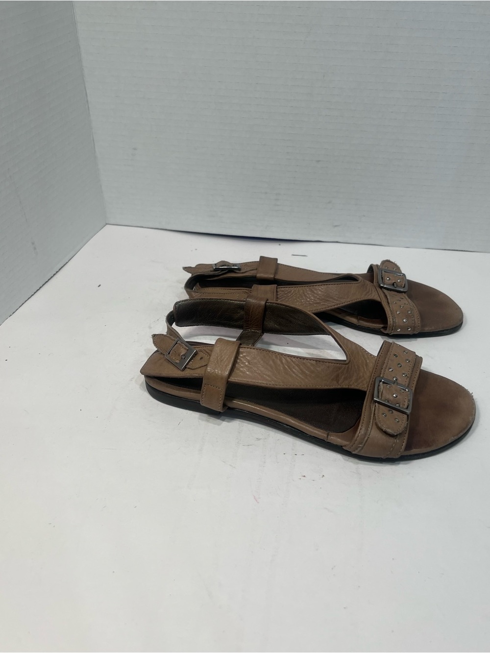 Women's Brown Buckled Leather Slingback Sandals